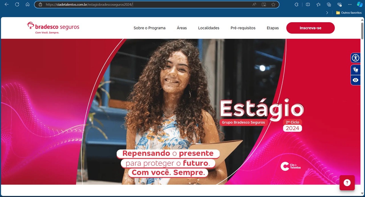 Página do programa de estágio do Bradesco Seguros 