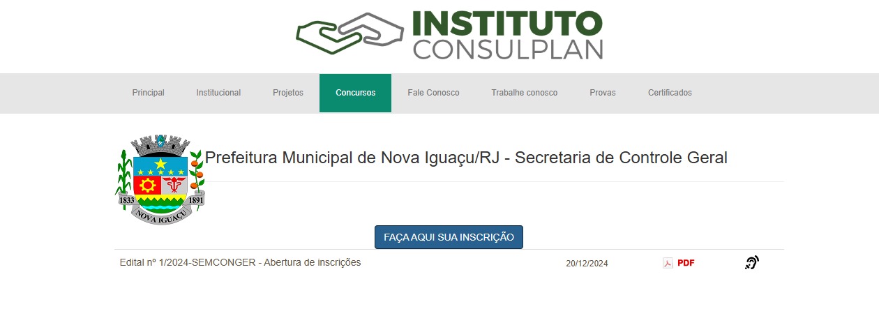 Página de inscrição para o concurso público Prefeitura Municipal de Nova Iguaçu